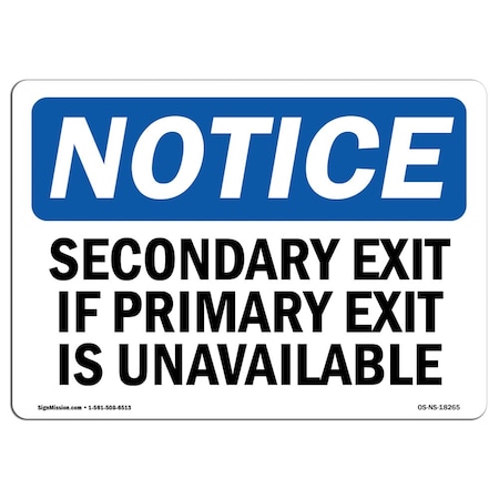 OSHA Notice Sign, Secondary Exit If Primary Exit Is Unavailable, 7in X 5in Decal